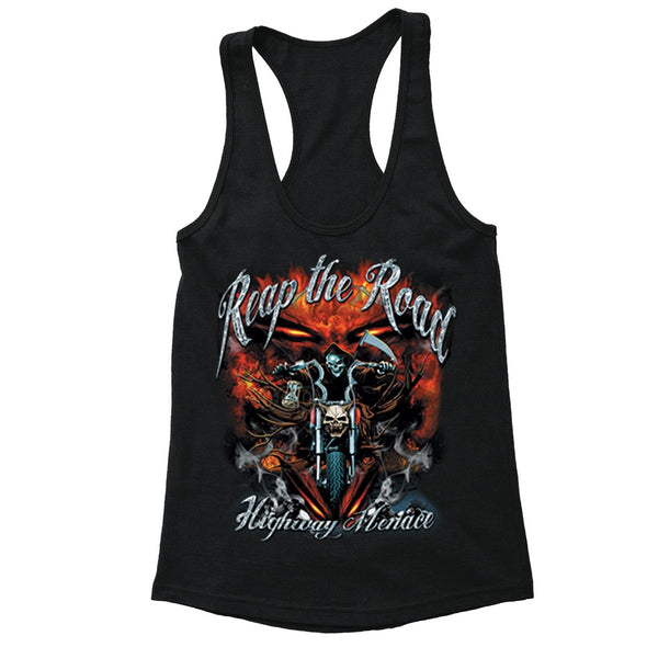 XtraFly Apparel Women's Reap The Road Skull Biker Motorcycle Racer-back Tank-Top