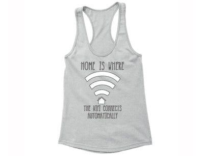 XtraFly Apparel Women's Home is Where the WIFI Novelty Gag Racer-back Tank-Top
