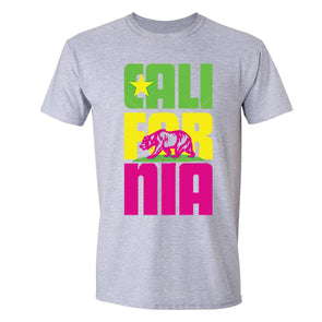 XtraFly Apparel Men's Stacked Cali Neon Bear California Pride Crewneck Short Sleeve T-shirt