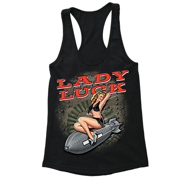 XtraFly Apparel Women's Lady Luck Bomb Military Pow Mia Racer-back Tank-Top