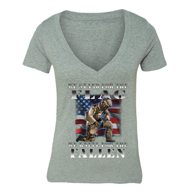 XtraFly Apparel Women's Kneel For Fallen American Pride V-neck Short Sleeve T-shirt