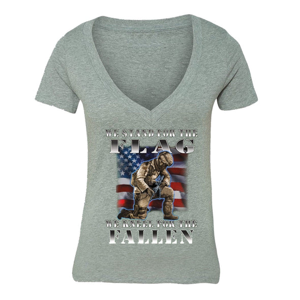 XtraFly Apparel Women's Kneel For Fallen American Pride V-neck Short Sleeve T-shirt