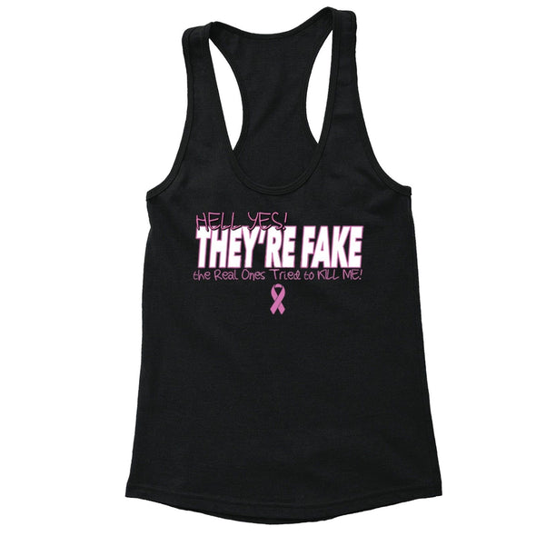 XtraFly Apparel Women's They're Fake Pink Breast Cancer Ribbon Racer-back Tank-Top