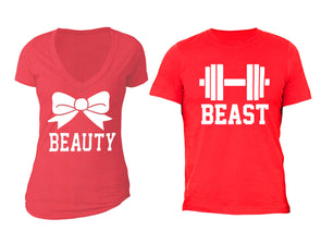XtraFly Apparel Beauty Bow Beast Weight Valentine's Matching Couples Short Sleeve T-shirt
