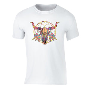 XtraFly Apparel Men's Cow Skull Dreamcatcher Pink Tribal Animal Crewneck Short Sleeve T-shirt