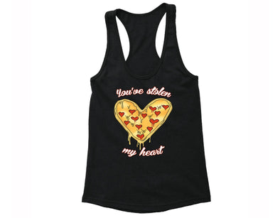 XtraFly Apparel Women's You've Stolen My Heart Pizza Novelty Gag Racer-back Tank-Top