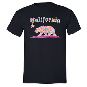 XtraFly Apparel Men's Paisley Pink Bear CA California Pride Crewneck Short Sleeve T-shirt