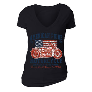 XtraFly Apparel Women's Repair Motorcycle Flag American Pride V-neck Short Sleeve T-shirt