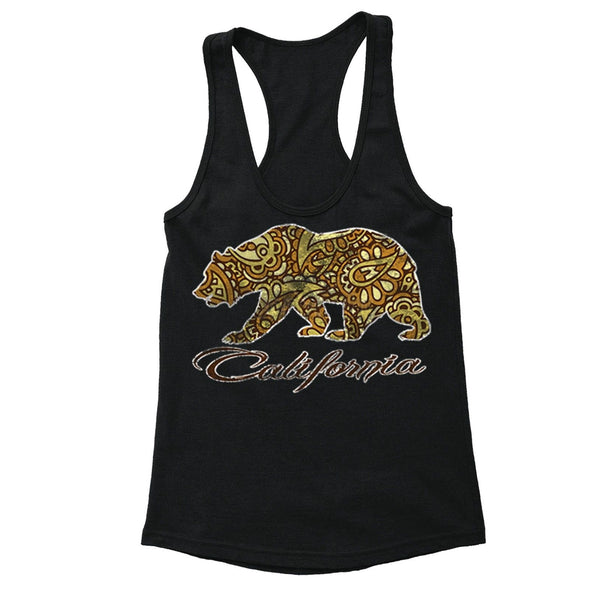 XtraFly Apparel Women's Paisley Brown Bear CA California Pride Racer-back Tank-Top