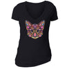 XtraFly Apparel Women's Cat Pussy Cat Pink Tribal Animal V-neck Short Sleeve T-shirt