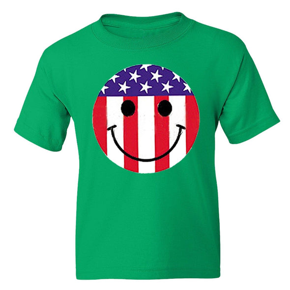 XtraFly Apparel Boys Smiley Emoji Flag American Pride Crewneck Short Sleeve T-shirt