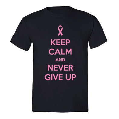 XtraFly Apparel Men's Never Give Up Pink Breast Cancer Ribbon Crewneck Short Sleeve T-shirt