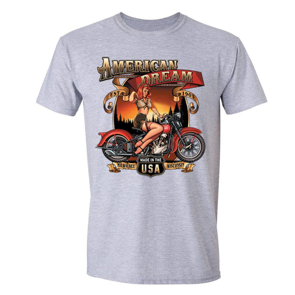 XtraFly Apparel Men's American Dream Milwauke Biker Motorcycle Crewneck Short Sleeve T-shirt