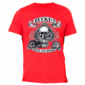 XtraFly Apparel Men's Lucky 7 Skull Live to Ride Biker Motorcycle Crewneck Short Sleeve T-shirt