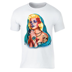 XtraFly Apparel Men's Guadalupe Dia Los Muertos Marilyn Monroe Crewneck Short Sleeve T-shirt