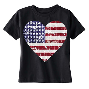 XtraFly Apparel Boys Distressed Heart Flag American Pride Crewneck Short Sleeve T-shirt