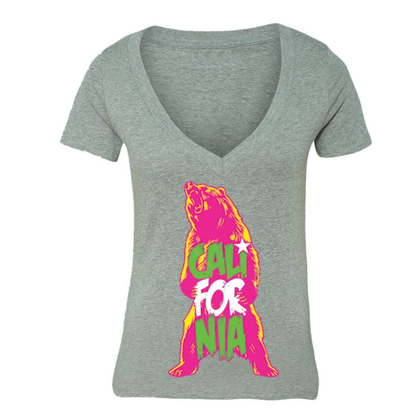 XtraFly Apparel Women's Screaming Cali Bear California Pride V-neck Short Sleeve T-shirt