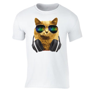 XtraFly Apparel Men's Cat DJ Headphones Animal Lover Crewneck Short Sleeve T-shirt