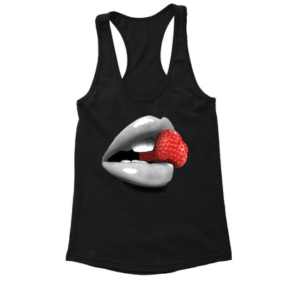 XtraFly Apparel Women's Strawberry Lips Novelty Gag Racer-back Tank-Top
