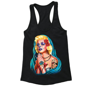 XtraFly Apparel Women's Guadalupe Dia Los Muertos Marilyn Monroe Racer-back Tank-Top