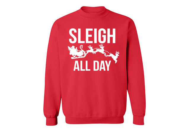 XtraFly Apparel Sleigh All Day Reindeer Ugly Christmas Pullover Crewneck-Sweatshirt