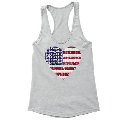 XtraFly Apparel Women's Distressed Heart Flag American Pride Racer-back Tank-Top