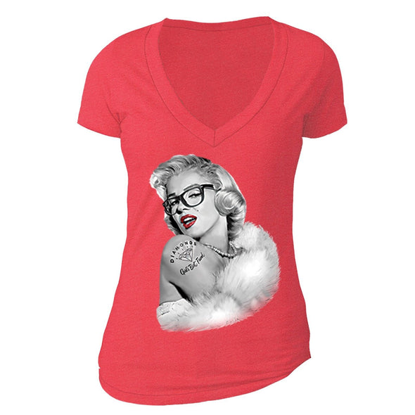 XtraFly Apparel Women's Nerdy Glasses Marilyn Monroe V-neck Short Sleeve T-shirt