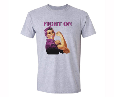 XtraFly Apparel Men's Rosie Riveter Fight Breast Cancer Ribbon Crewneck Short Sleeve T-shirt
