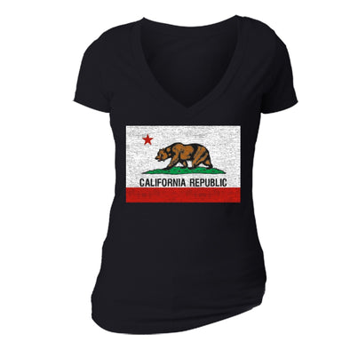 XtraFly Apparel Women's Republic Bear Flag CA California Pride V-neck Short Sleeve T-shirt