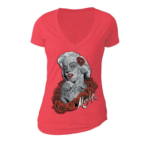 XtraFly Apparel Women's Dead Dia Los Muertos Marilyn Monroe V-neck Short Sleeve T-shirt