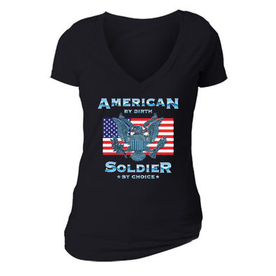 XtraFly Apparel Women's Soldier by Choice Military Pow Mia V-neck Short Sleeve T-shirt