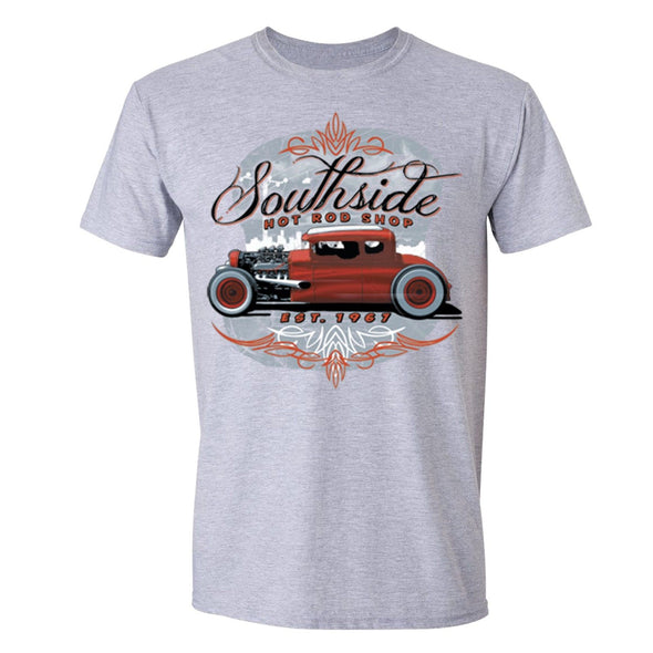XtraFly Apparel Men's South Side Hot Rod Car Truck Garage Crewneck Short Sleeve T-shirt