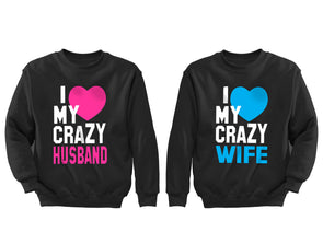 XtraFly Apparel Love Crazy Husband Wife Valentine's Matching Couples Pullover Crewneck-Sweatshirt