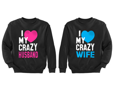 XtraFly Apparel Love Crazy Husband Wife Valentine's Matching Couples Pullover Crewneck-Sweatshirt