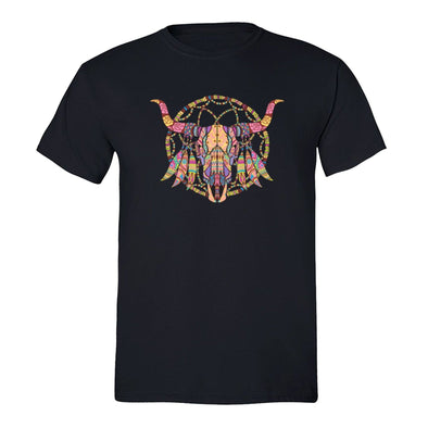 XtraFly Apparel Men's Cow Skull Dreamcatcher Pink Tribal Animal Crewneck Short Sleeve T-shirt