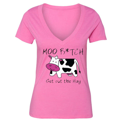 XtraFly Apparel Women's Moo B*tch Get Out Cow Novelty Gag V-neck Short Sleeve T-shirt