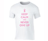 XtraFly Apparel Men's Never Give Up Pink Breast Cancer Ribbon Crewneck Short Sleeve T-shirt