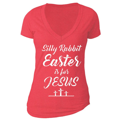 XtraFly Apparel Women's Silly Rabbit Jesus Cross Easter V-neck Short Sleeve T-shirt