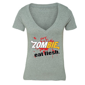 XtraFly Apparel Women's Zombie Eat Flesh Novelty Gag V-neck Short Sleeve T-shirt