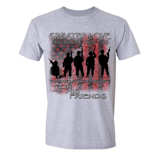 XtraFly Apparel Men's Greater Love USA Military Pow Mia Crewneck Short Sleeve T-shirt