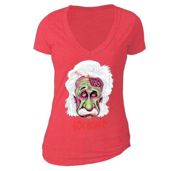 XtraFly Apparel Women's Got Brains Zombie Einstein Novelty Gag V-neck Short Sleeve T-shirt