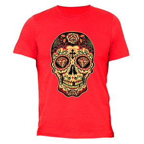 XtraFly Apparel Men's Diamond Sugarskull Cross Skulls Day Of Dead Crewneck Short Sleeve T-shirt