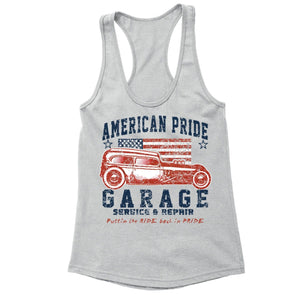 XtraFly Apparel Women's Service Car Garage Flag American Pride Racer-back Tank-Top