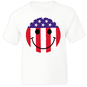 XtraFly Apparel Boys Smiley Emoji Flag American Pride Crewneck Short Sleeve T-shirt