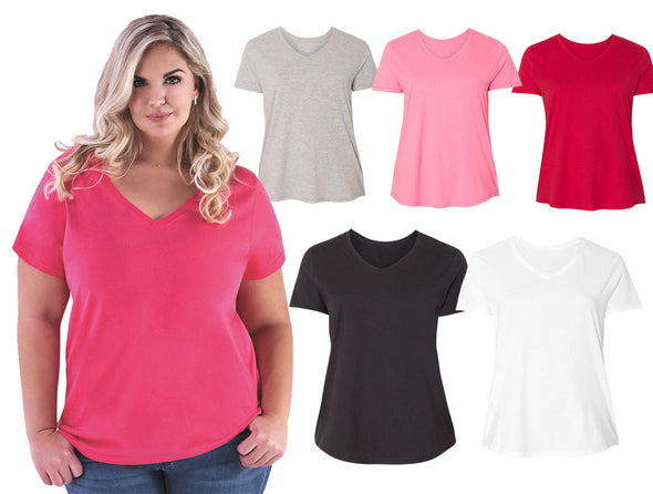 XtraFly Apparel Women's Plus Size Active Plain Basic V-neck Short Sleeve T-shirt