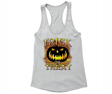 XtraFly Apparel Women's Trick or Treat Bones Halloween Pumpkin Racer-back Tank-Top