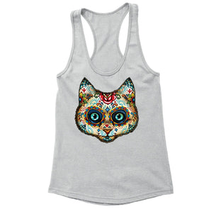 XtraFly Apparel Women's Cat Muerte Sugarskull Skulls Day Of Dead Racer-back Tank-Top