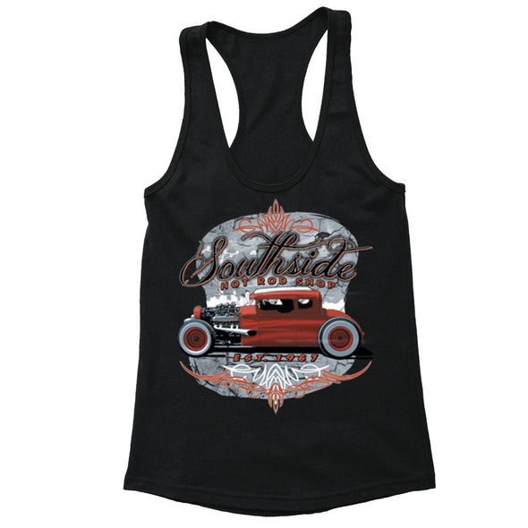 XtraFly Apparel Women's South Side Hot Rod Car Truck Garage Racer-back Tank-Top