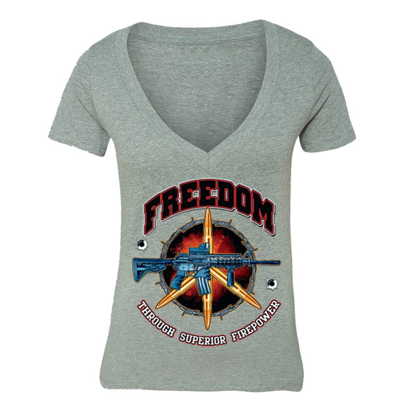 XtraFly Apparel Women's American Flag Distressed 4th of July V-neck Short Sleeve T-shirt