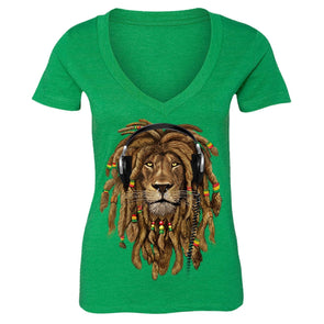 XtraFly Apparel Women's Lion Rasta Reggae  V-neck Short Sleeve T-shirt